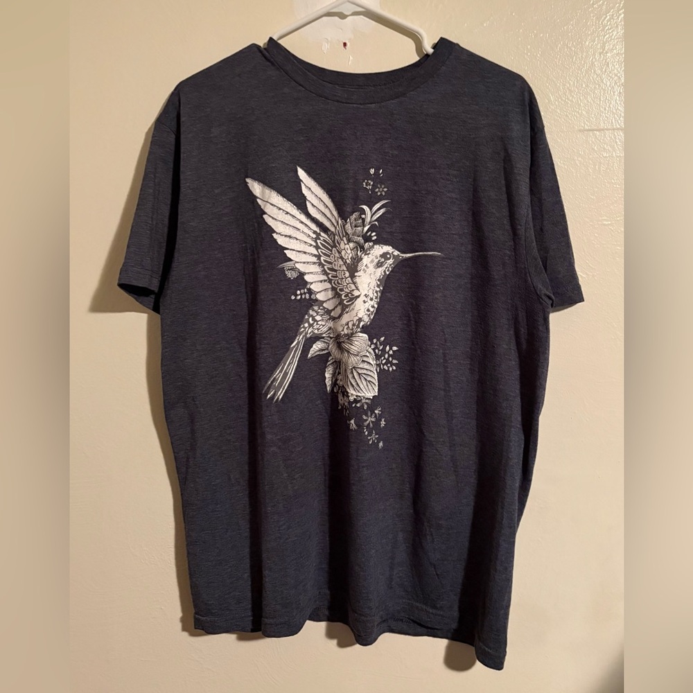 Dark Heather Gray T‑Shirt With White Hummingbird Graphic